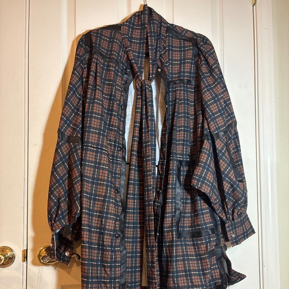 Women's Plaid 100% Silk Trench Coat